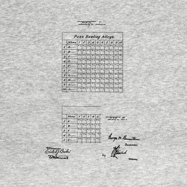 Bowling Alley score sheet Vintage Patent Hand Drawing by TheYoungDesigns